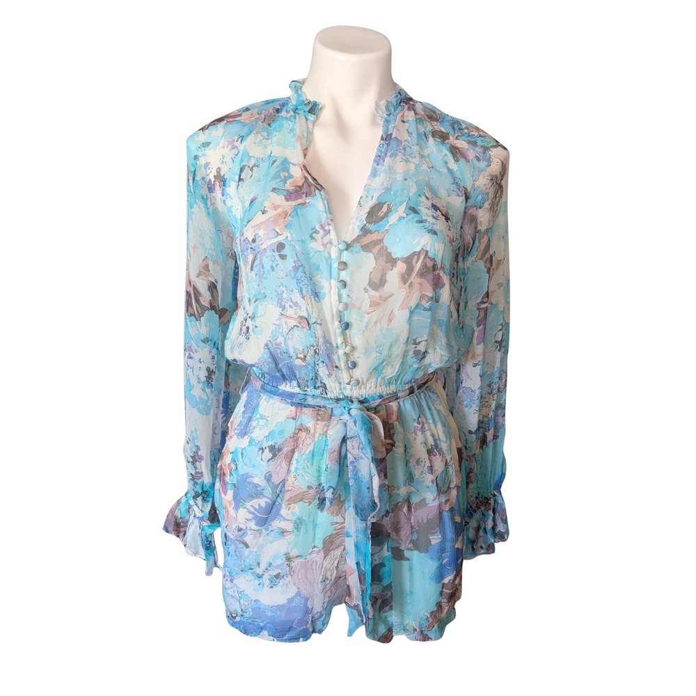 Hemant & Nandita Teien Floral Romper Blue Purple Watercolor Boho NWT XS